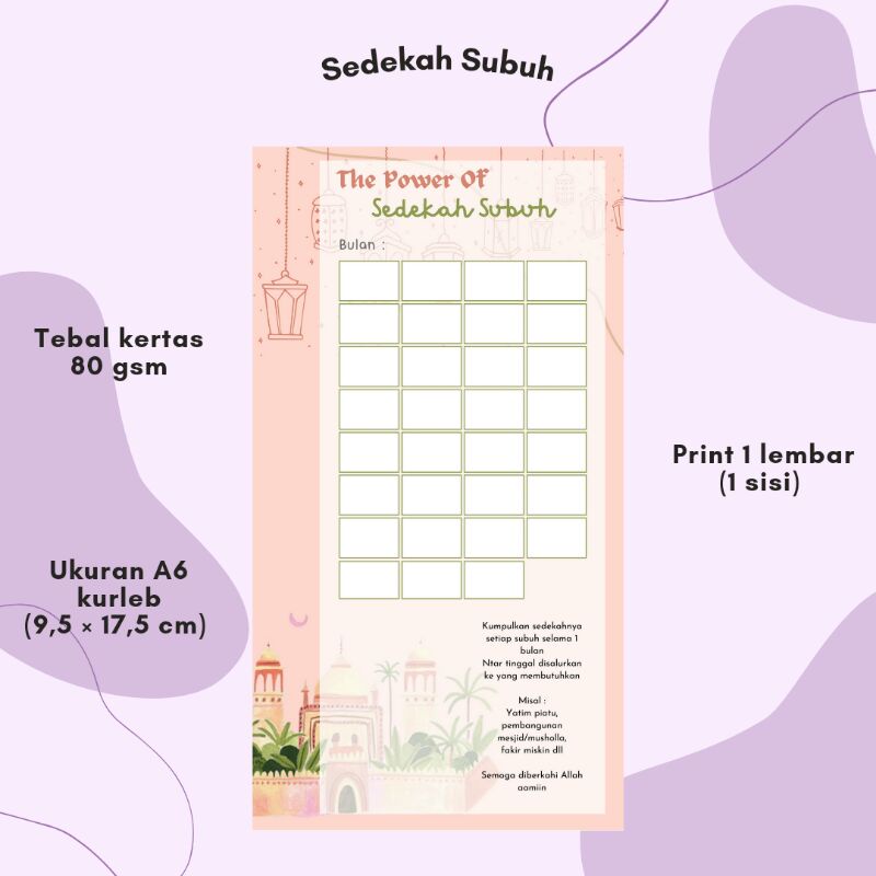 

Template sedekah subuh | isi kertas binder A6
