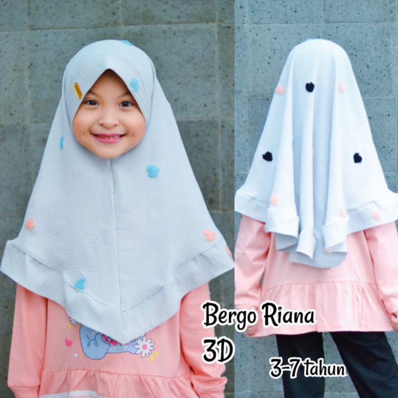 BERGO RIANA 3D PET REMPEL ANAK / JILBAB ANAK / BERGO ANAK / JILBAB 3D ANAK