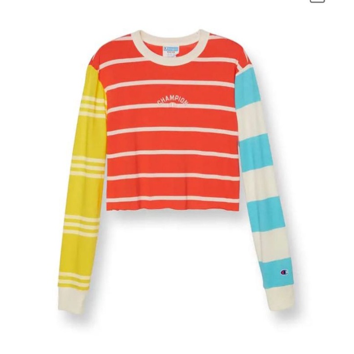 Logo bordir Champion COLORBLOCK LONG SLEEVE CROPPED TEE