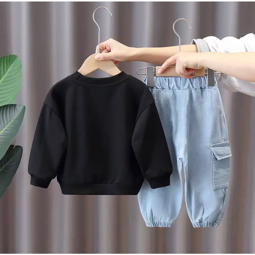 PROMO-SETELAN SWEATER DENIM 1-5 TAHUN SETELAN ANAK LAKI LAKI PAKAIAN ANAK LAKI LAKI DAN PEREMPUAN TERBARU