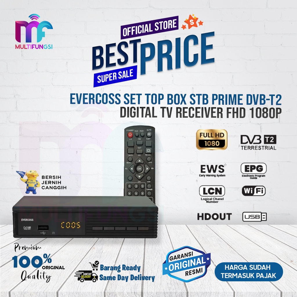 Evercoss Set Top Box STB Prime DVB-T2 Digital TV Receiver FHD 1080P