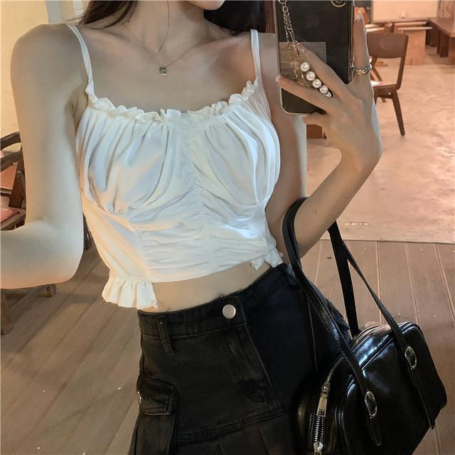 Suhao rasa desain niche one-shoulder T-shirt wanita musim panas slim lengan pendek in pasang pendek pusar one-piece setelan tulang selangka top