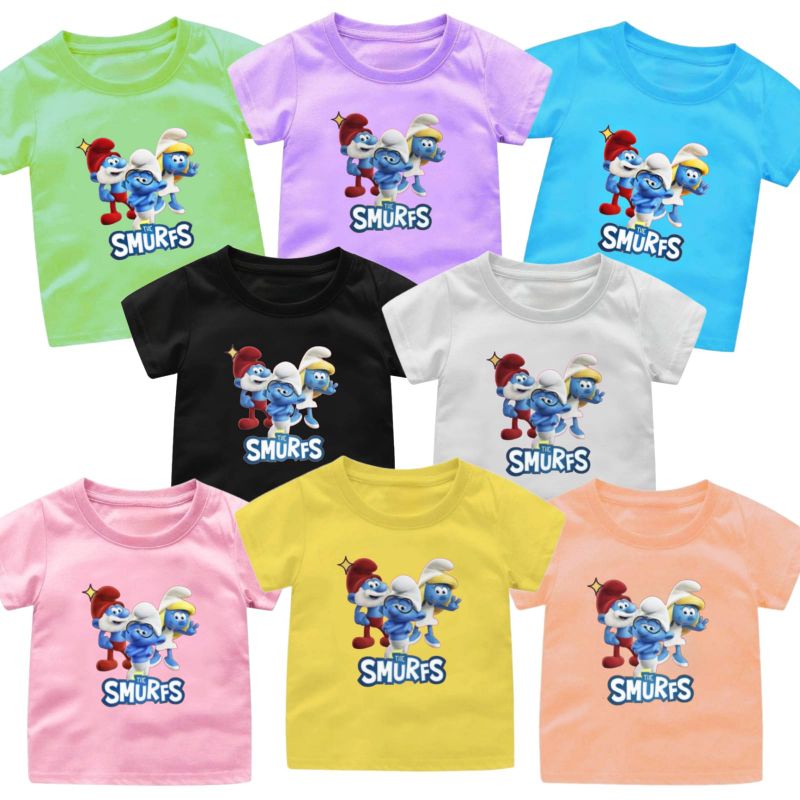 BAJU KAOS ANAK OEREMPUAN DAN LAKI LAKI KEKINIAN 1-12 TAHUN THE SMURF (2)