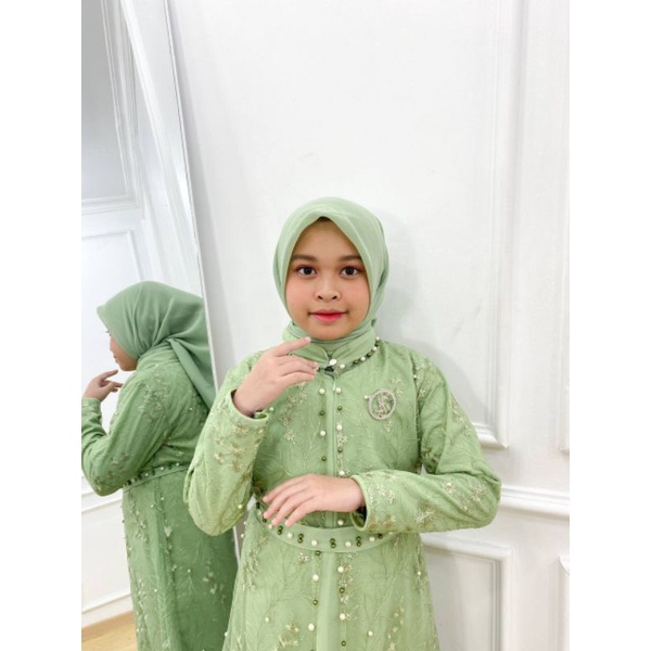 PB Prilly Busana - SARTIKA ANAK SET 3IN1 GAMIS CERUTY + OUTER TILE BORDIR + BELT MUTIARA - GAMIS PESTA ANAK