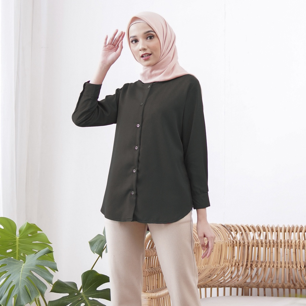 BAJU KEMEJA WANITA POLOS CASUAL HITAM LENGAN PANJANG ANTI KUSUT AIRFLOW