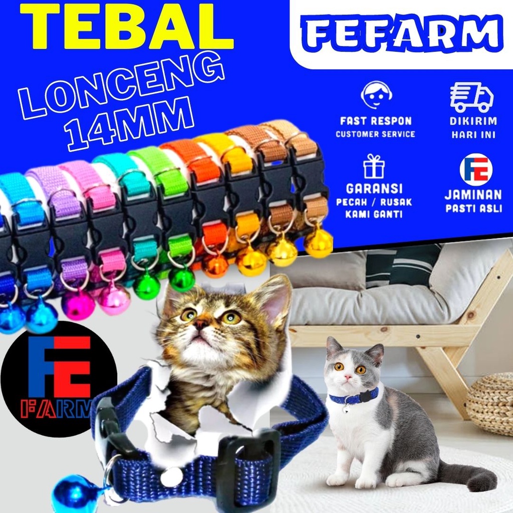 Kalung Lonceng 14mm Unik Kucing Tebal Premium Quality Kalung Lonceng Kucing Motif Polos FEFARM