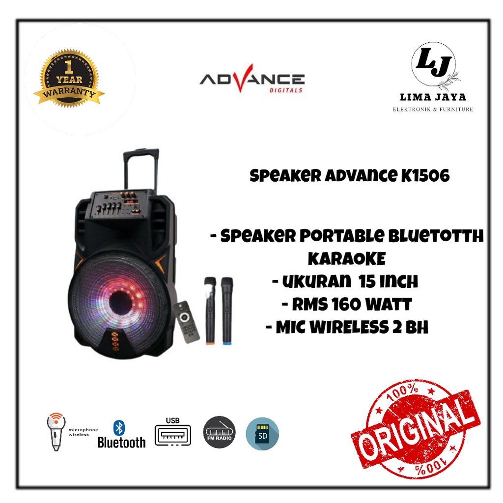 Speaker Portable Bluetooth Karaoke ADVANCE K1506 Spiker Wireless 15 Inch