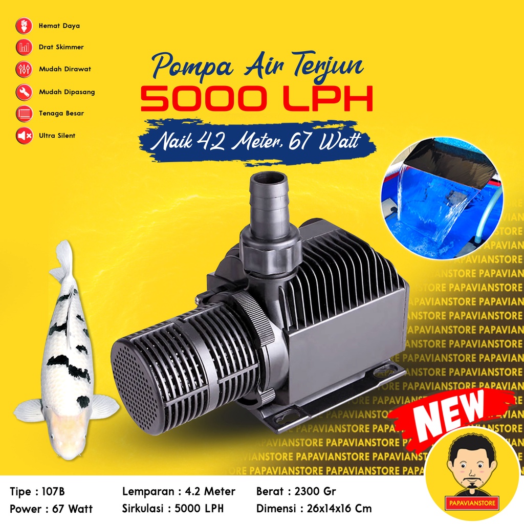 Pompa Kolam Ikan Koi - Mesin Air Terjun Celup Low Watt Submersible Aquarium Water Pump WP - 107B