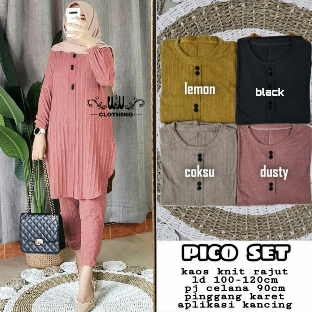 PICO ONE SET TUNIK DAN CELANA KAOS KNITE PREMIUM SETELAN BAJU WANITA CASUAL KONDANGAN OOTD SETCEL JU