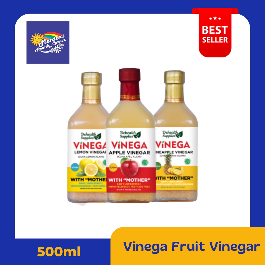 Vinega Fruit Vinegar 500ml / Vinega Cuka Buah [Apel, Nanas, Lemon] (Botol Kaca)