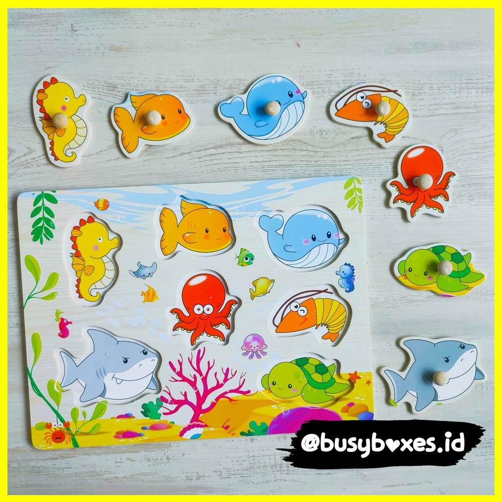 Busyboxes.id Mainan anak edukasi anak 1 2 3 tahun laki laki perempuan mainan edukasi Montessori puzzle jigsaw 3d kayu hewan binatang seri - octopus