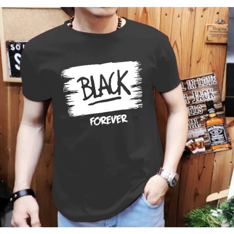 Kaos Distro Pria Dewasa Original Black Forever T shirt pria Atasan Cowok Lengan Pendek Kaos Cowok