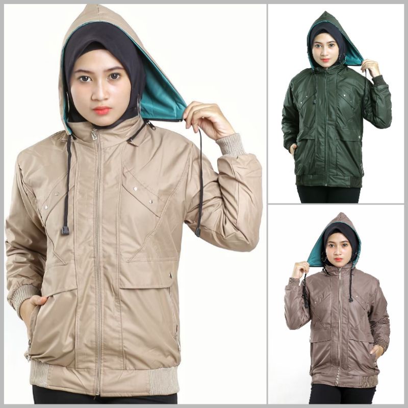 Jaket Wanita Polos Waterproof/Anti Air | OOTD Jaket Motor Harian Kekinian Best Quality!!