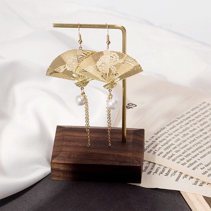 Fancyqube Gaya Cina Kipas Lipat Pemodelan Gantung Menjuntai Anting Wanita Mode Sederhana Mencegah Alergi Kait Telinga Indah