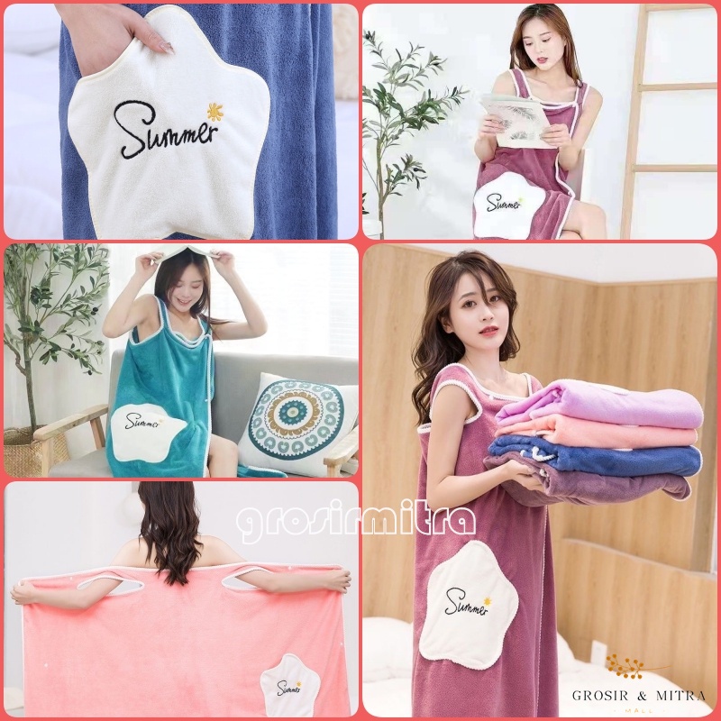 Handuk Baju  Handuk Kimono Dewasa Unisex Perlengkapan Kamar Mandi Kimono Hotel Berkualitas Menyerap Microfiber Lembut  Multifungsi Wearable Towel Baju