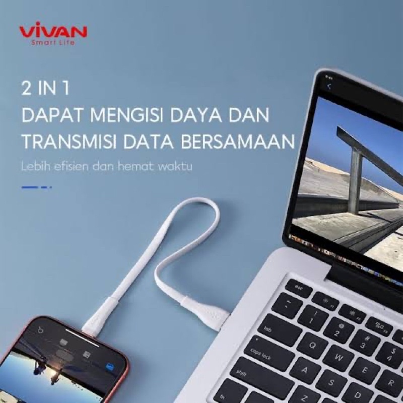 Vivan Flat Kabel Data Lightning 2 meter/1 meter/30cm Support Fast Charging for 6+ 7+ 8+ SE XR XS Max 11 Pro Max