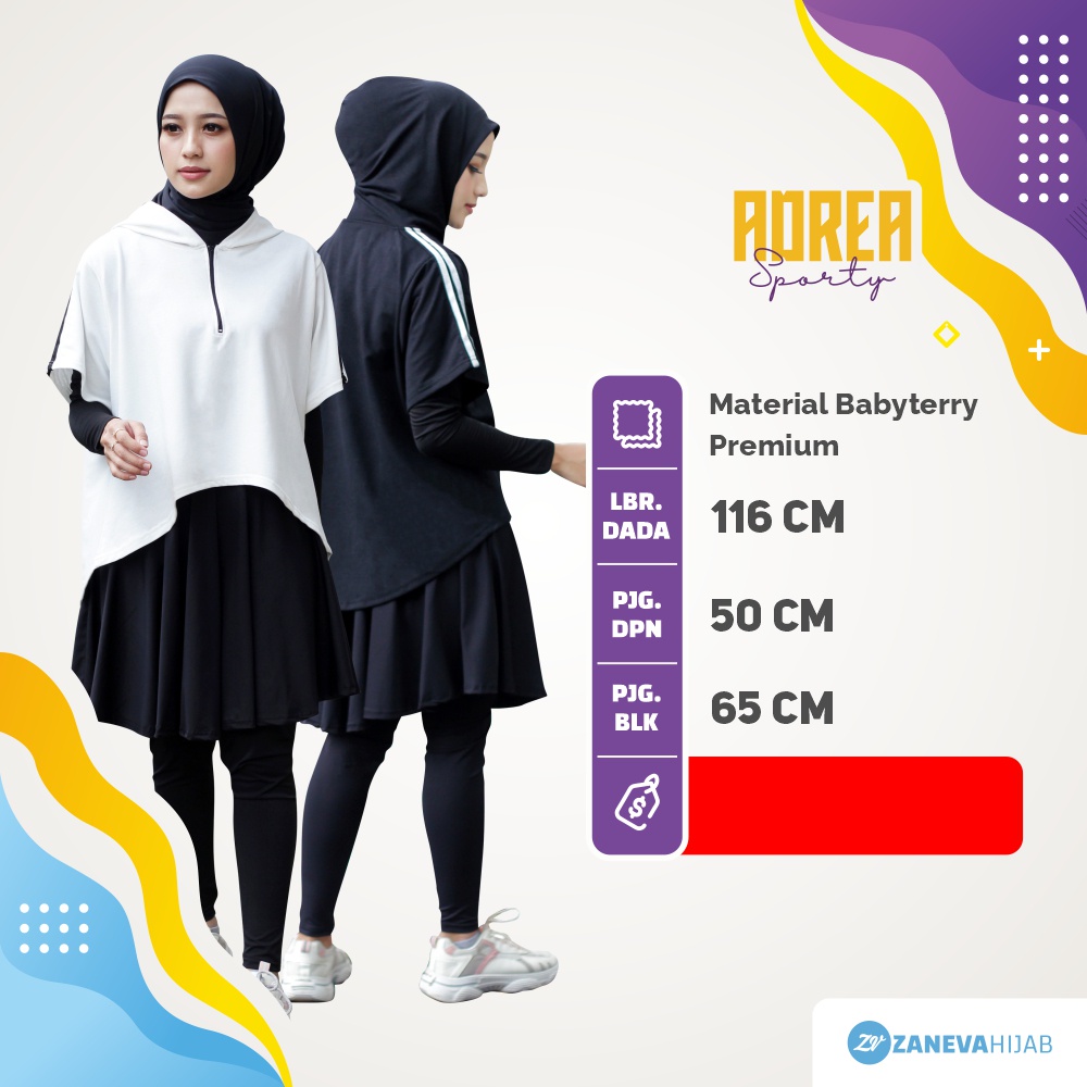 Adrea Sporty l Hoodie Olahraga Muslimah l Hoodie Wanita l Sportwear Zaneva l Olahraga Lari Bersepeda Workout Jogging