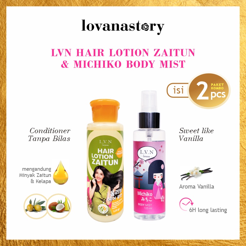 Lovana Body Mist Michiko & Lovana Hair Lotion Zaitun - Bundling Hemat