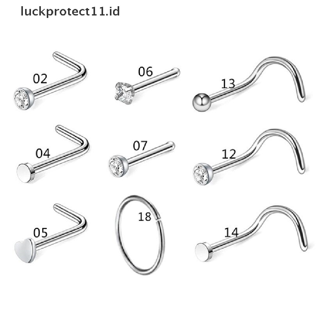 /Fashion Hot// Fashion// 20G Cincin Hidung Lurus L Tekuk Twist Set Perhiasan Tubuh.