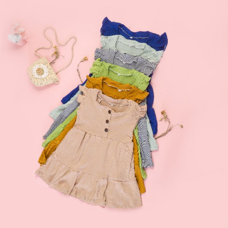 KELLY DRESS RUFFLE RIB KNIT | Dress Anak Bahan Knit 2-6 Tahun | Dress Anak Lucu Dress Anak Murah Kekinian