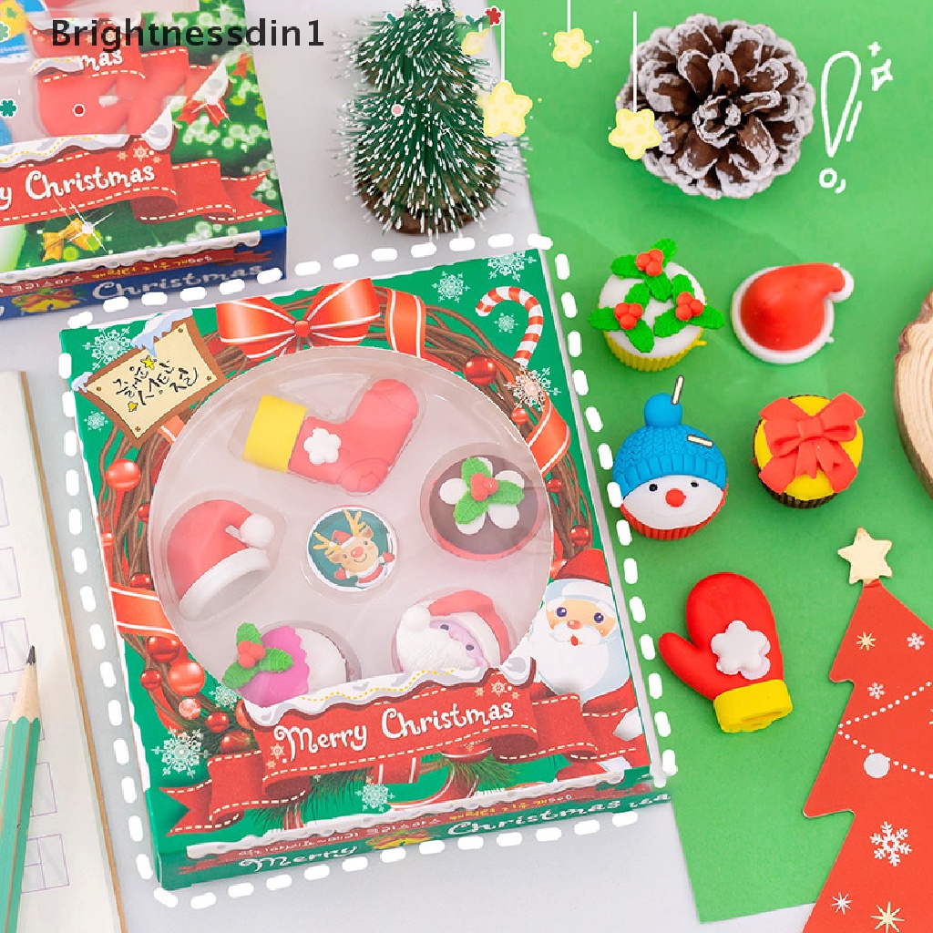 [Brightnessdin1] 1set Anak Christmas Eraser Set Alat Tulis Natal Kado Siswa Sekolah Tk Perlengkapan Sekolah Stationery Set Butik