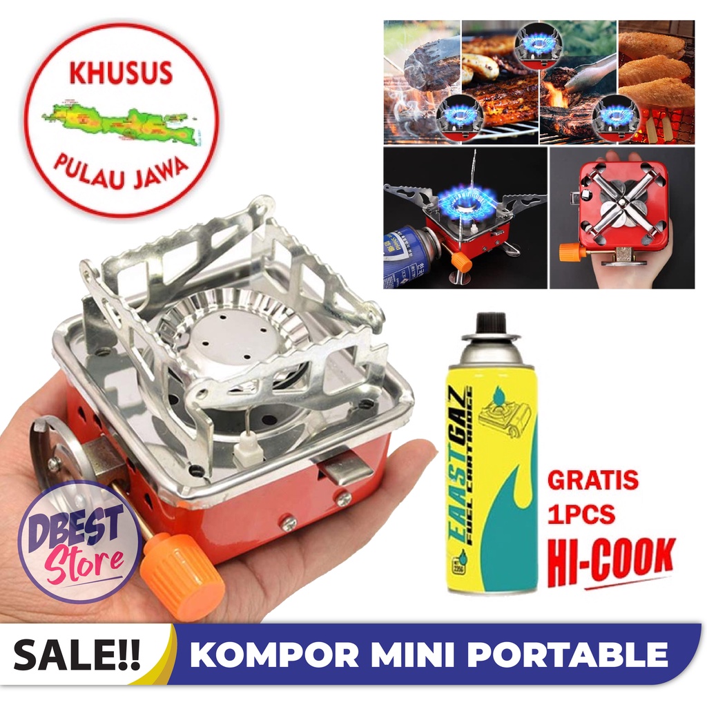 DBEST - Kompor Camping Gas Kotak Mini Portabel Stove Mini Alat Masak Gunung Free 1Tabung Gas Hi Cook + Tas