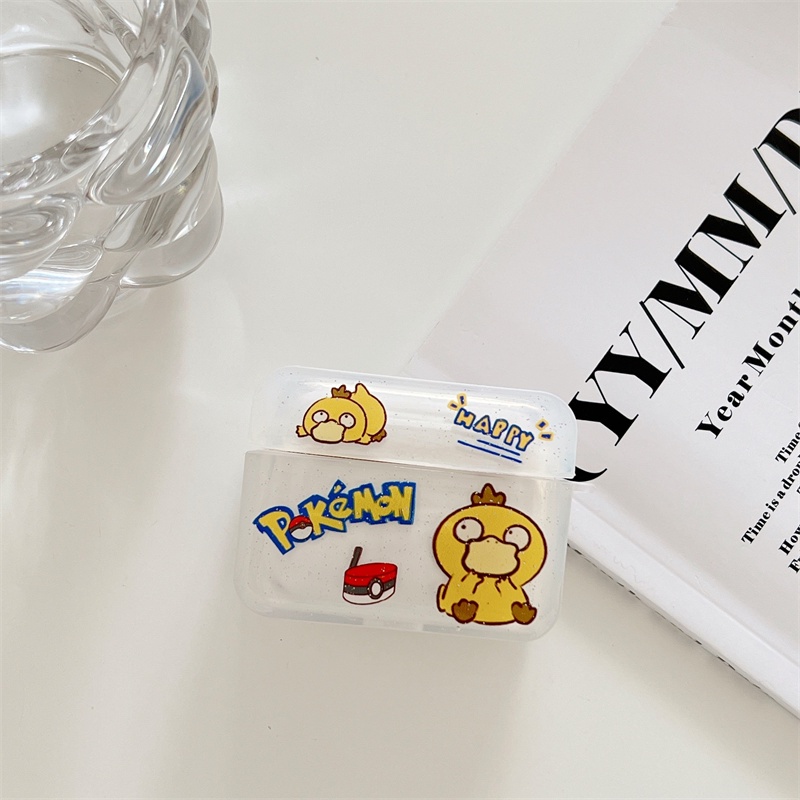 Bebek Lucu Pokemon Bening Retro Label Earphone Case Untuk Airpods Pro3Kotak Pengisian Bluetooth Nirkabel Untuk Airpod2 1kode Cases Cover Silikon Lembut