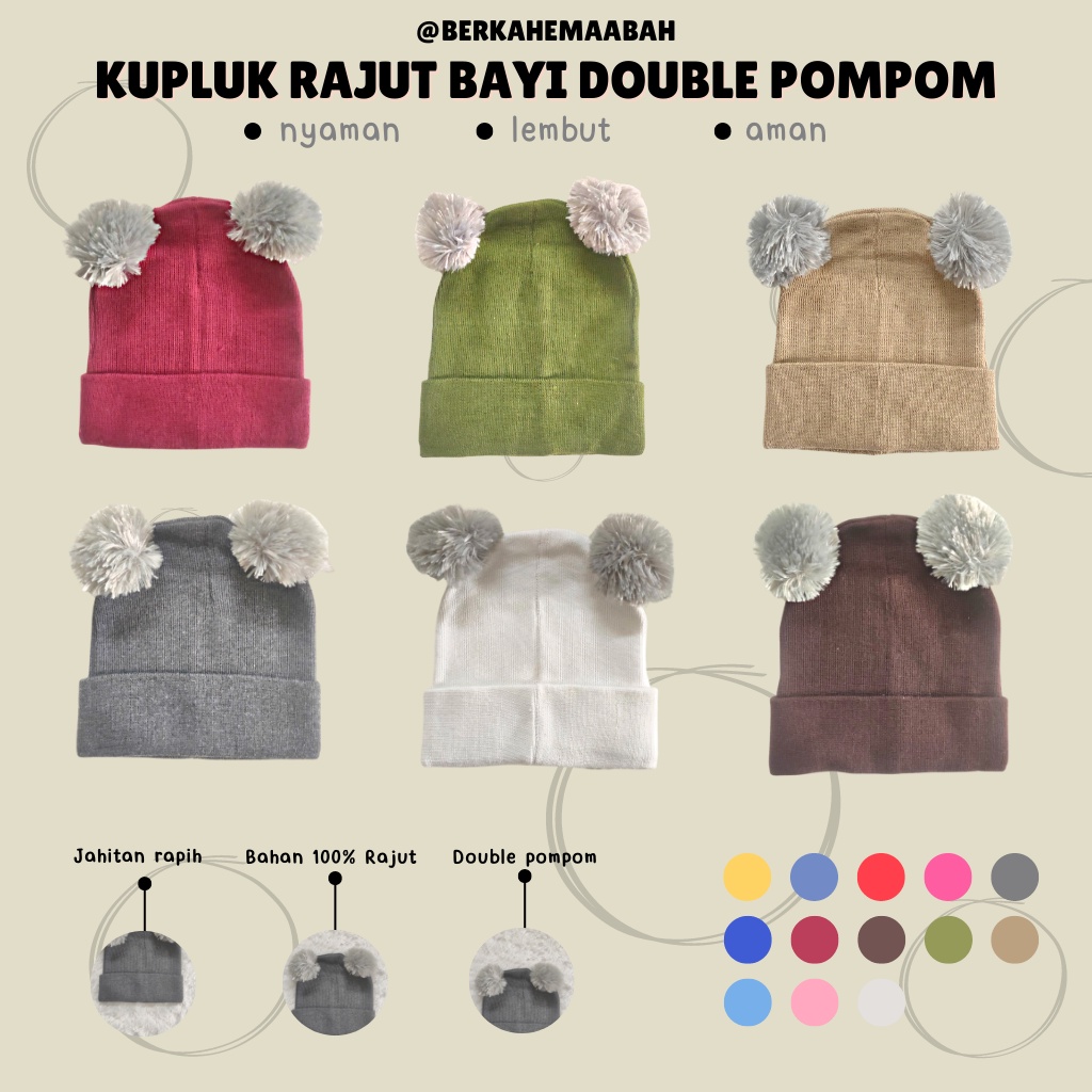 Topi Kupluk Rajut Bayi Double Pompom untuk Bayi umur 0-2 tahun | Kupluk Rajut Bayi Laki-laki dan Perempuan Double Pompom | Kupluk Rajut Bayi Pompom | Topi Kupluk Rajut Bayi Lipat | Topi Bayi | Kupluk Rajut Bayi