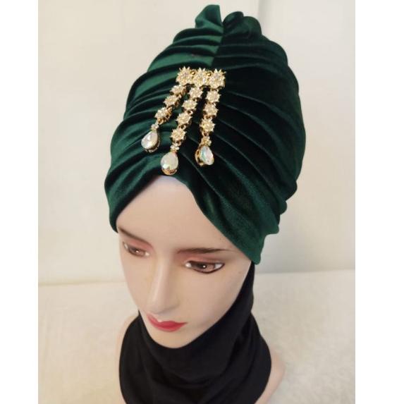[C-U2U-♥] Turban dewasa turban instan swarozki rain drop Turban beludru wanita dewasa pesta_trending