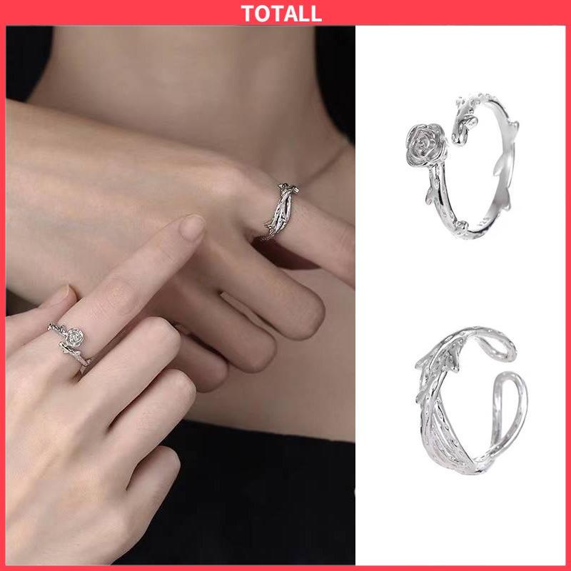 COD 2Pcs/Set Cincin Wanita Mawar Korea Fashion Sederhana Adjustable Cincin Perhiasan Fashion-Totall