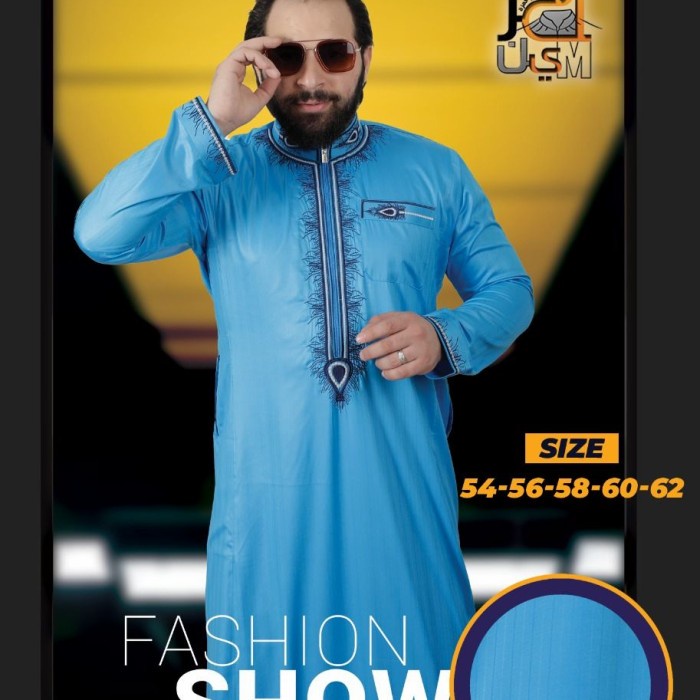 {FamilyStore} jubah pria Daffa Al haromain import mesir original - biru tosca 56L Limited