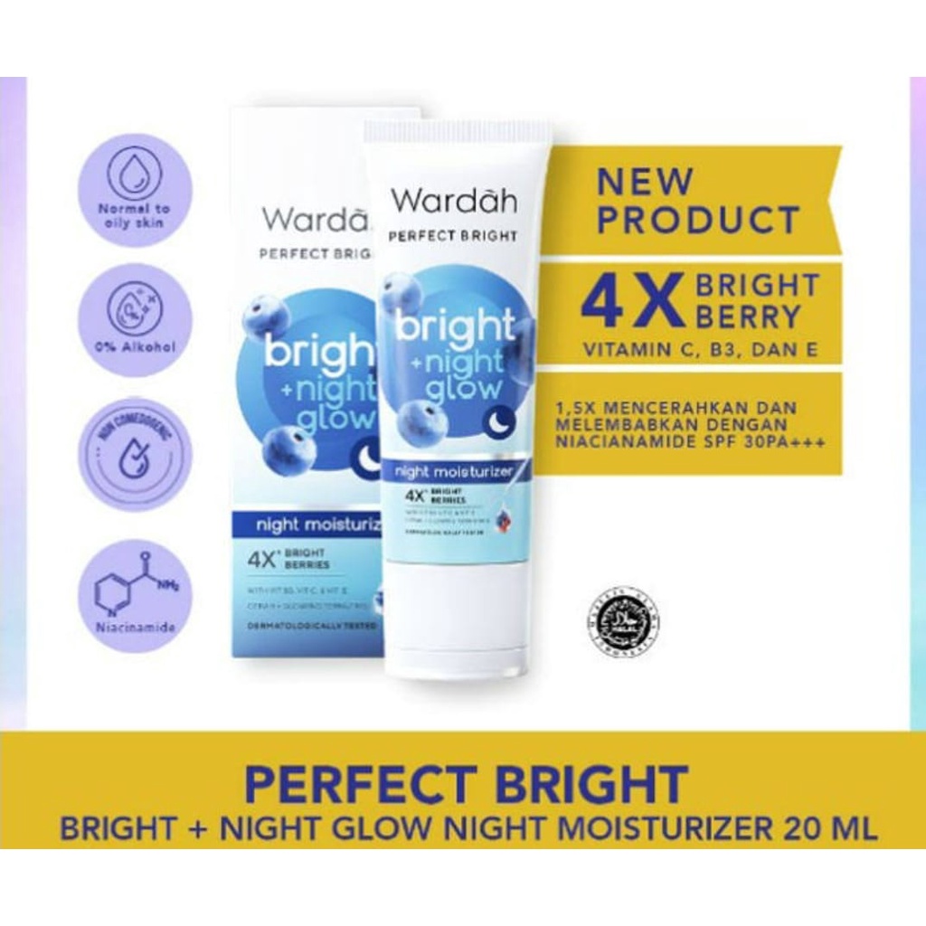 Wardah perfect bright + night glow night moisturizer 20ml