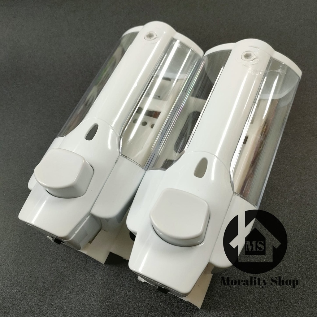 Tempat Sabun Cair Double Plastik Dispenser Sabun Cair 380ml X 2 Soap Dispenser Double Plastic White F5