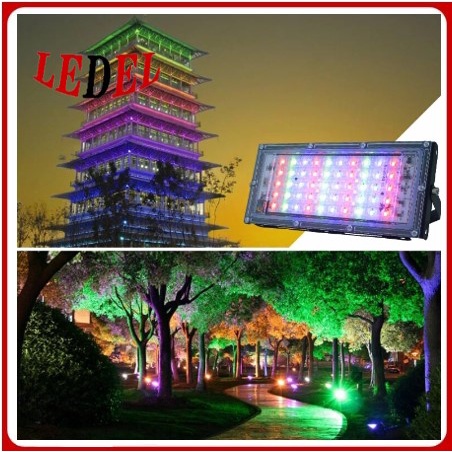 Lampu tembak sorot slim 50W / Lampu Hias tembak LED smg 50 watt warna warni rgb remote control waterproof LED Flood light