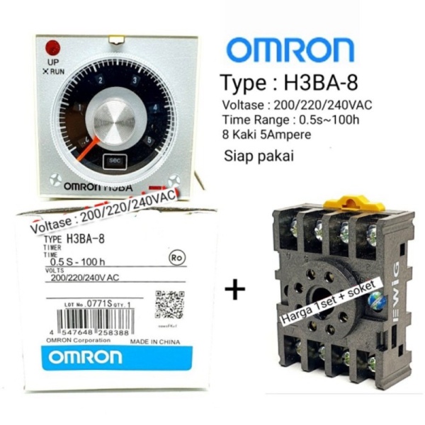 Terbaik TDR On Delay Omron Timer H3BA-8 220V AC 0.5 detik s/d 100 jam  socket - EWIG 12VDC Promo