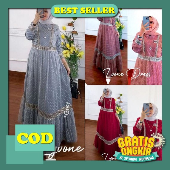 Gamis Modern Brokat Tulle Ajc 1/Gamis Terbaru/Gamis Muslim Gamis Wanita Terbaru Baju Lebaran Kekinia