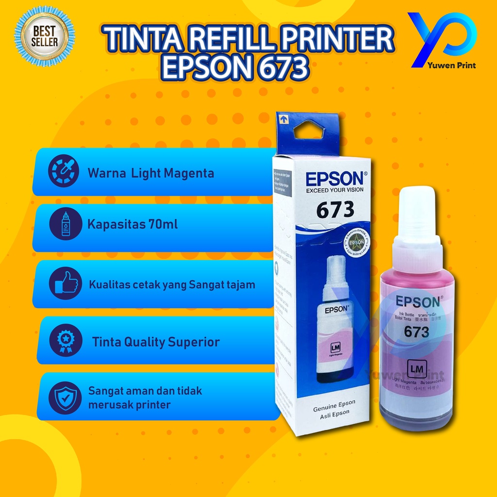 1 SET 6 PCS Tinta Epson 673 For Printer L800 L805 L805 L850 L1300 L1800 Model Baru