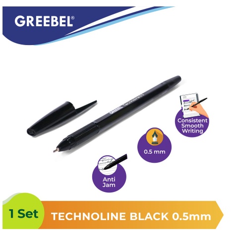 PENA GREEBEL BALLPEN TECHNOLINE 0.5 BLACK (LUSIN) (12+1 PCS)