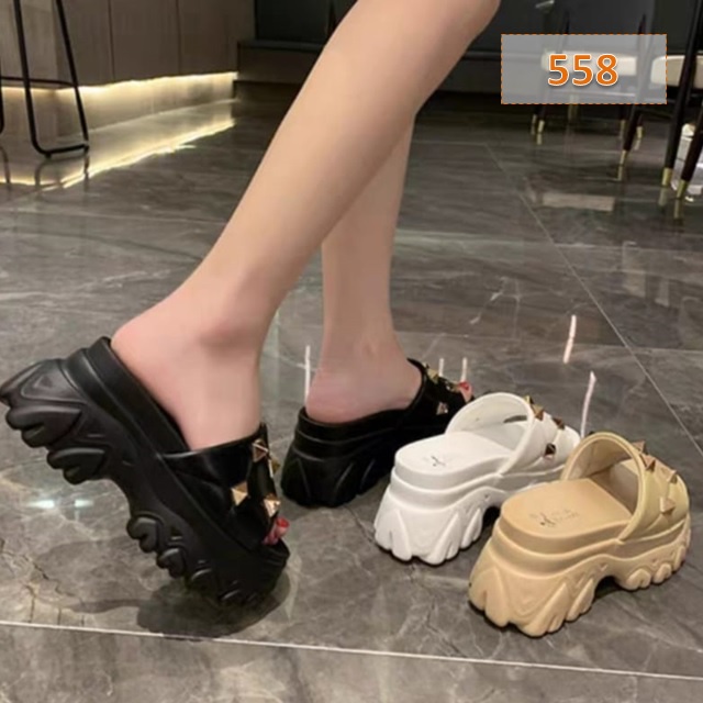 Sandal Wanita Selop Kokop Diamond Hitam Putih Tan (558)