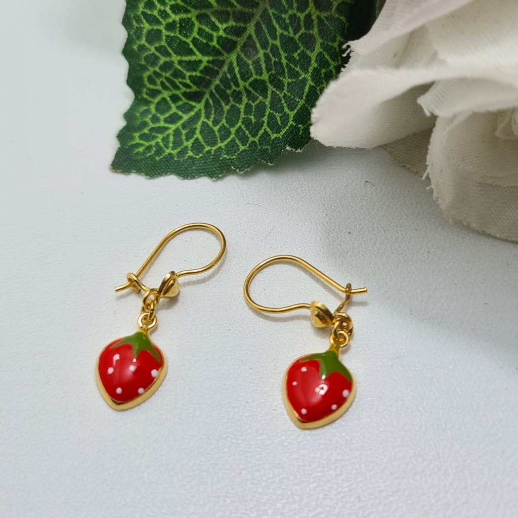 Anting Kait Anak Emas Muda Bandul Strawberry