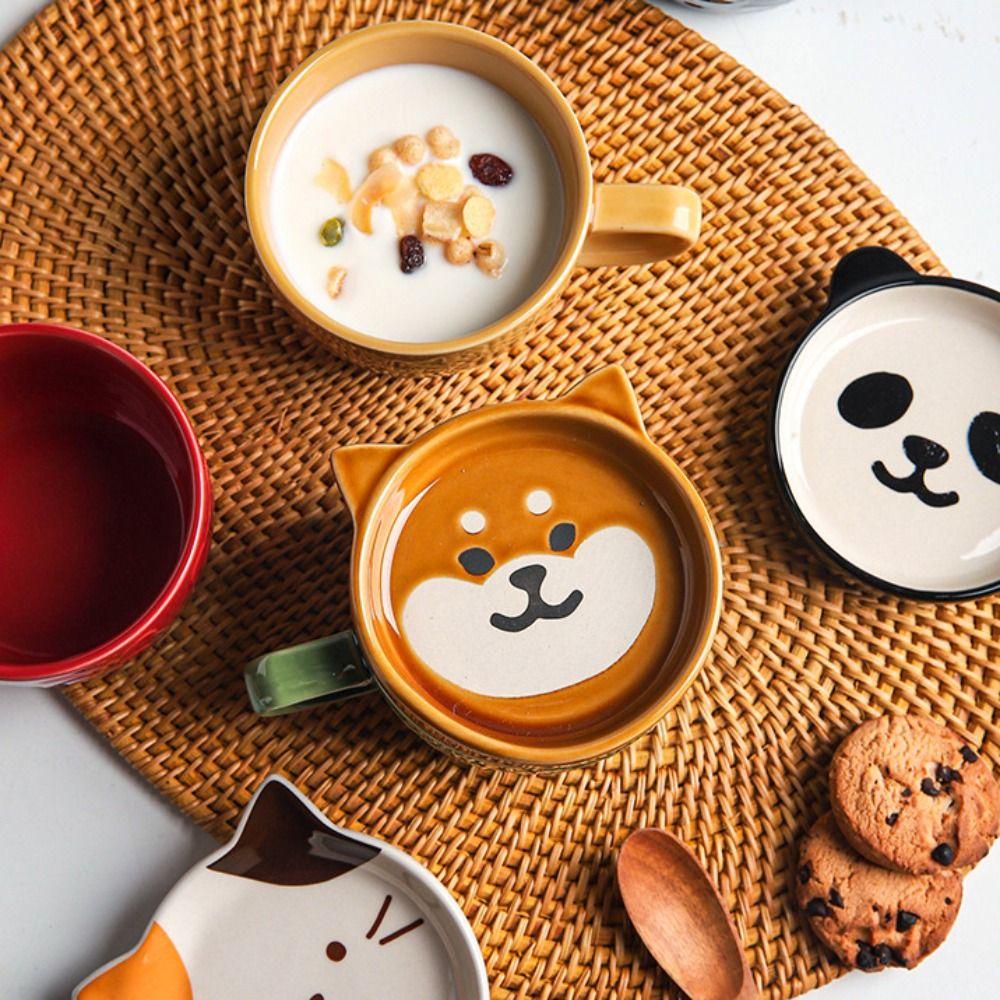 Lanfy Mug Kopi Alpaca Panda Dengan Tutup Keramik Novelty Hewan Lucu Perlengkapan Minum