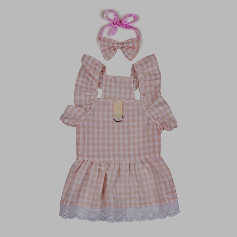 Narae pink plaid dress with head band ribbon