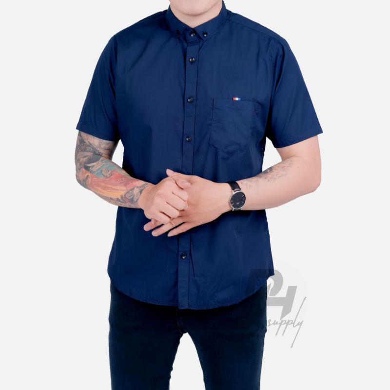 Kemeja Pria Lengan Pendek Slimfit Original Distro Murah Import Motif Polos Erigo