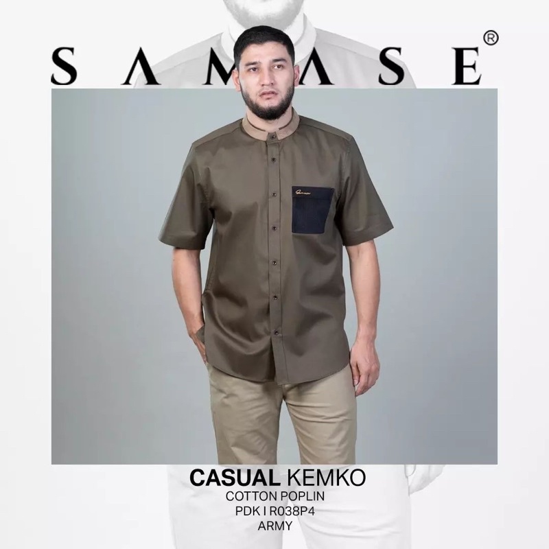 Baju Samase Kemko Casual R 038 P - Army - Poplin - Lengan Pendek