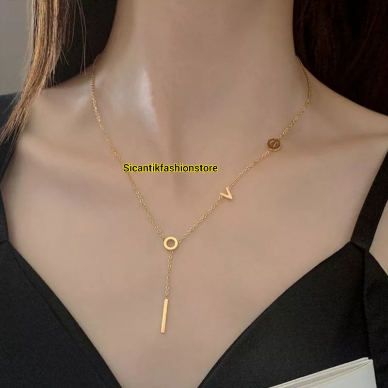 KALUNG TITANIUM WANITA TRENDING TULISAN LOVE JURAI ASLI TITANIUM ANTI KARAT SELAMANYA KALUNG TITANIUM FASHION STYLE WANITA KOREA PERHIASAN KOREA KEKINIAN TRENDING LAPIS EMAS 18K PERHIASAN KOREA