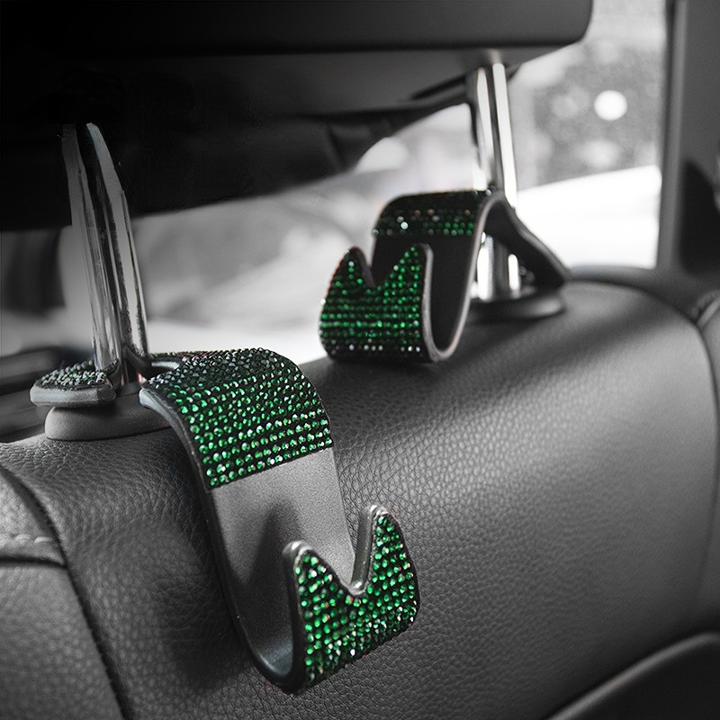 2pcs Car Vehicle Organizer Universal Car Seat Back Hooks Berlian Berkilauan Car Hanging Hook Serbaguna Penyimpanan Handbag Braket Gantung Kuat Beban-bearing Otomotif Hook