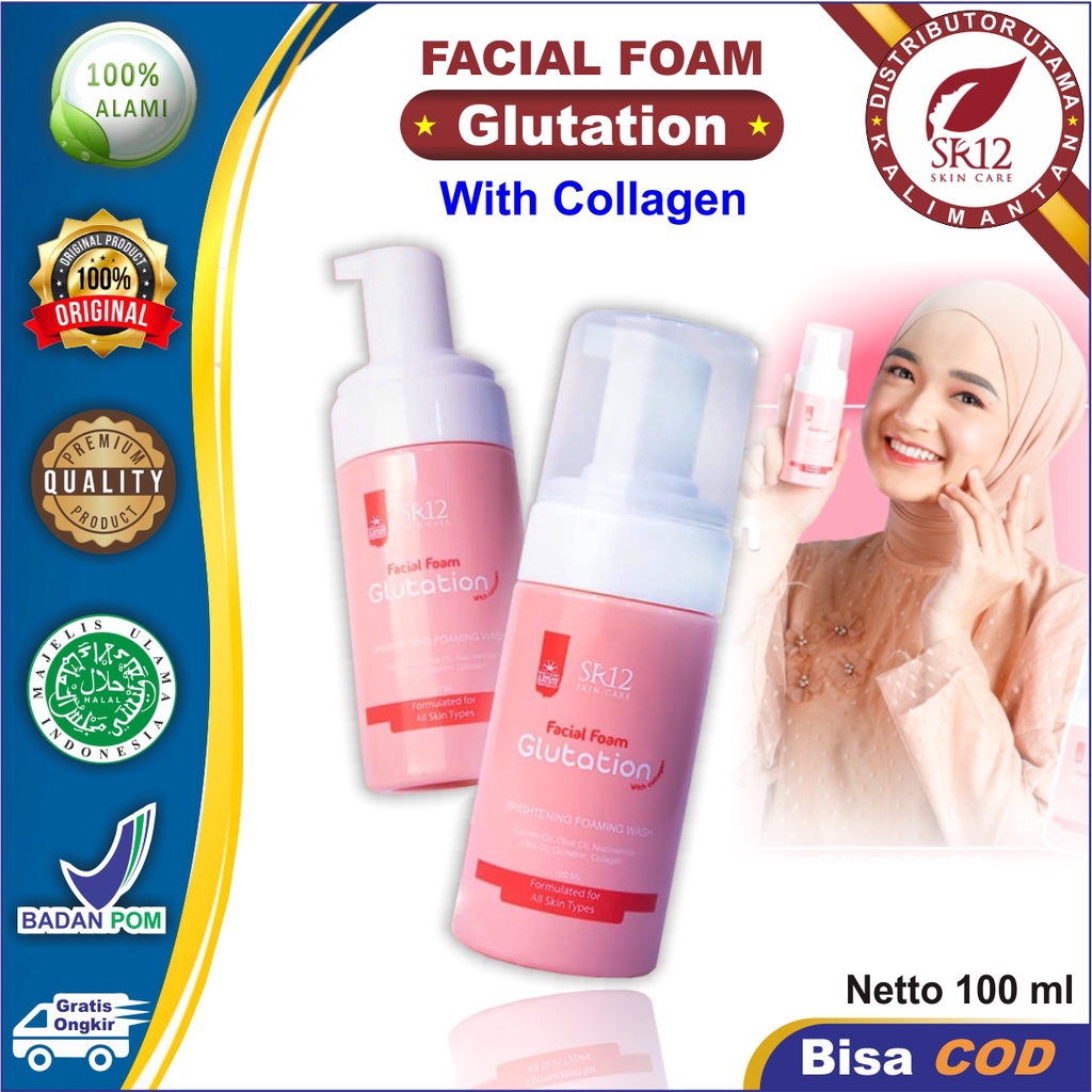 Facial Foam Glutation SR12 With Collagen Niacinamide / Pembersih Wajah / Pembersih MakeUp / Perawatan Wajah SR12 Skincare