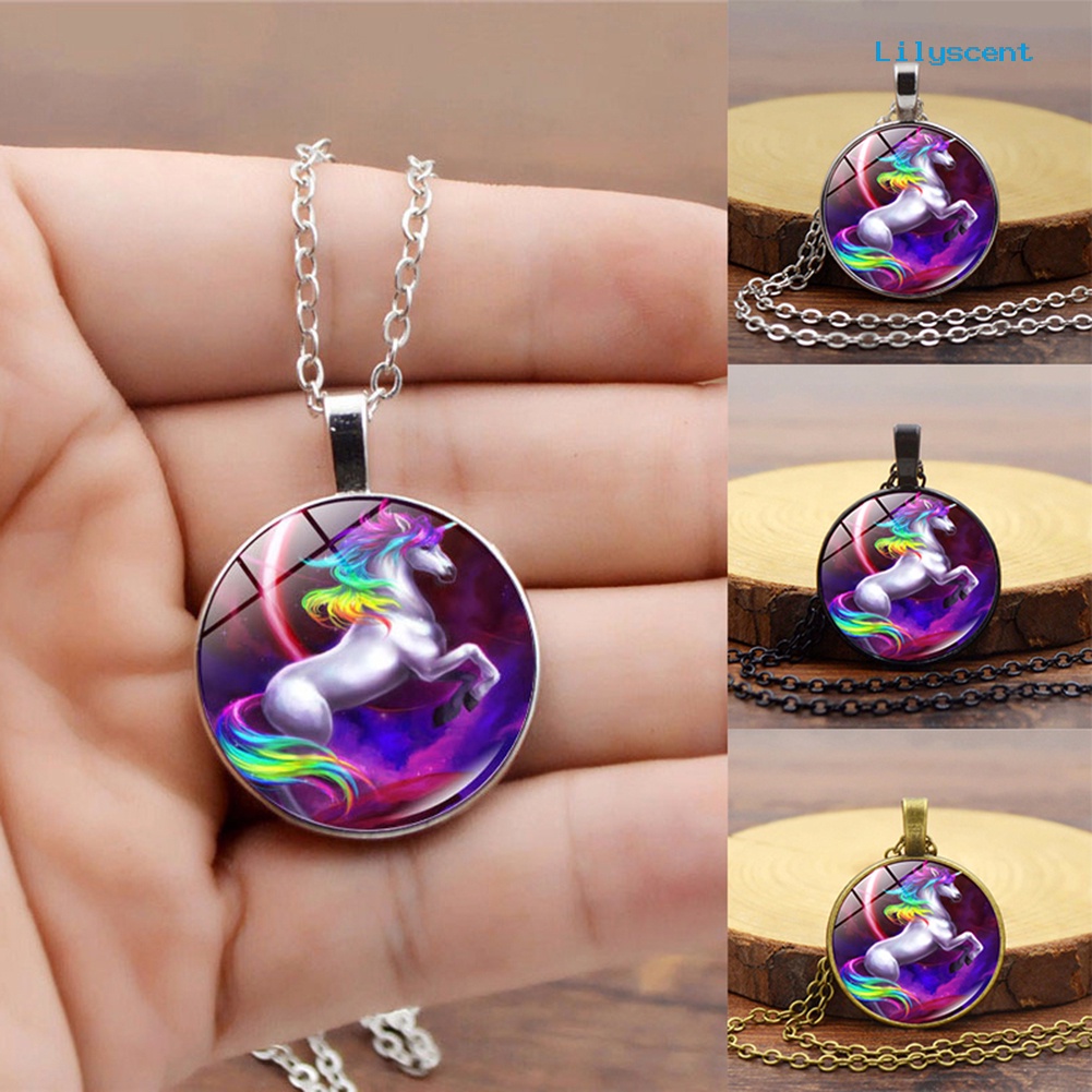 [LS] Fashion Colorful Unicorn Pendant Kalung Pria Wanita Perhiasan Pesta Cocktail