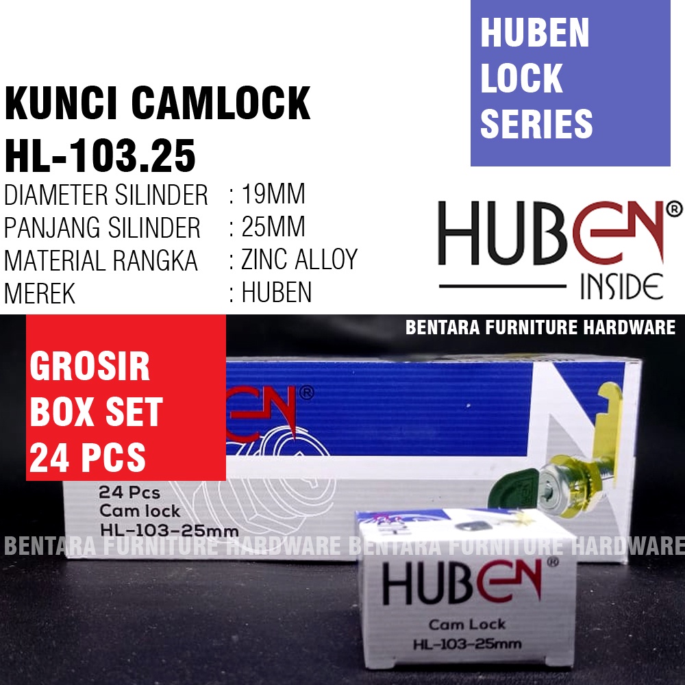 (GROSIR) Huben HL-103 25MM CAMLOCK CAM LOCK KUNCI HUBEN KUNCI LOKER EKONOMIS (BOX SET = 24 PCS)