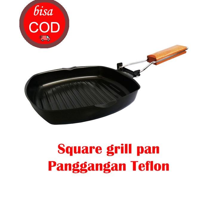 L9Z4 Square Grill Pan ( Pemanggang Kotak Teflon 20 cm Panggangan Bakar sosis,ikan ayam, daging dll